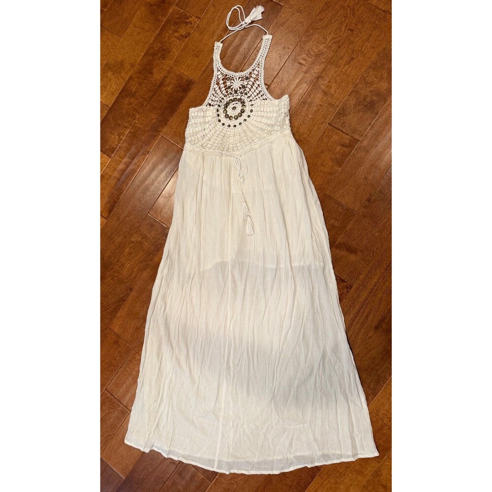 Venus white crochet gauzy maxi dress size medium